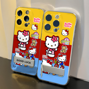 iPhone13透明12ProMax适用硬荣耀400春日小熊kt猫17手机壳带支架16高级感苹果15超薄14plus无边框红米k80可爱