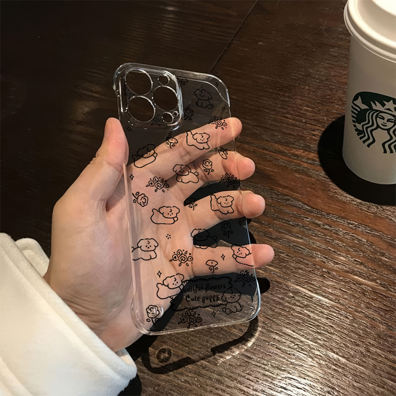 VIVOy300pro可爱华为无边框iPhone15超薄14OPPO适用12简约小狗苹果16promax荣耀100透明硬小米手机壳带支架13