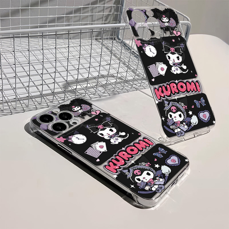 VIVOx100s闹钟库洛米14华为13OPPO适用12苹果16promax荣耀200卡通无边框iPhone15超薄透明硬小米手机壳带支架
