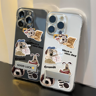 OPPOk12掌门狗适用iQOOz9可爱透明硬VIVOx200荣耀小米15苹果手机壳带支架超薄1314promax无边框iPhone16p华为