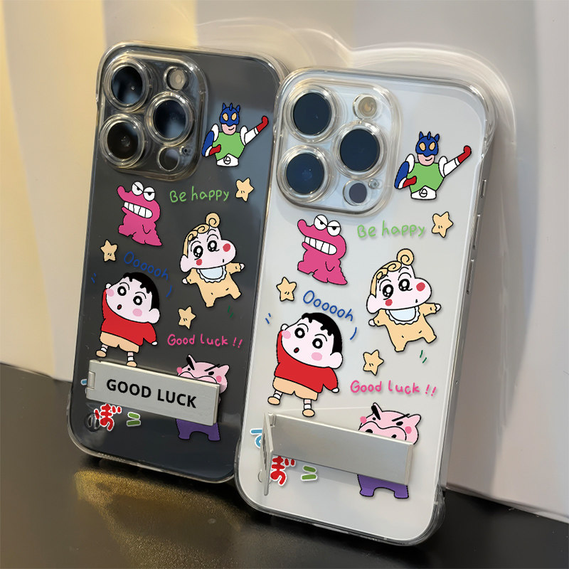 可爱蜡笔小新13ProMax手机壳带支架OPPOReno14适用荣耀MAGIC8透明IQOO15无边框小米17硬16超薄12卡通VIVOX300