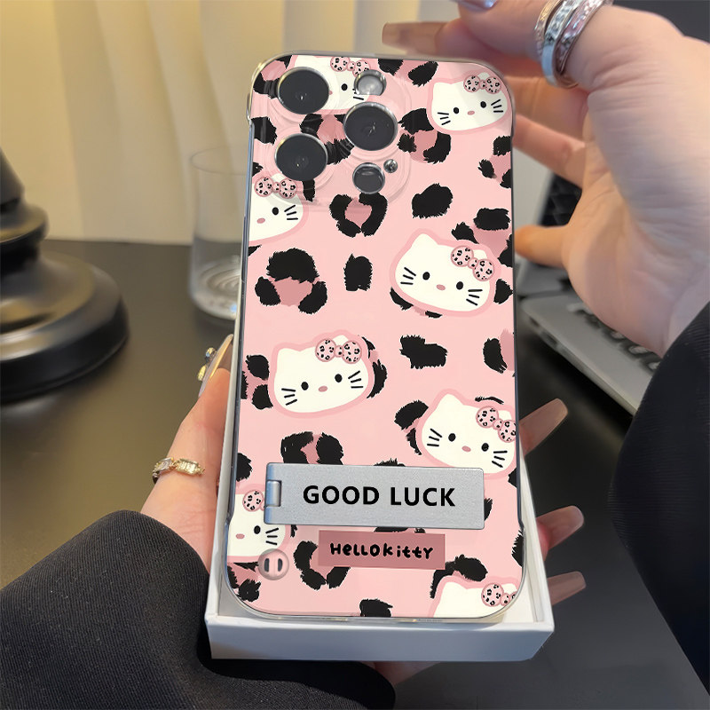 华为mate70适用15promax超薄iPhone14手机壳带支架13pm透明12硬OPPOfindx8高级感kitty猫苹果16无边框红米k80