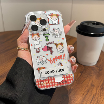 CoCo酱无边框iPhone12手机壳带支架NOTE14适用OPPOA5Pro透明16ProMax超薄IQOO13高级感X200S苹果15Plus硬卡通