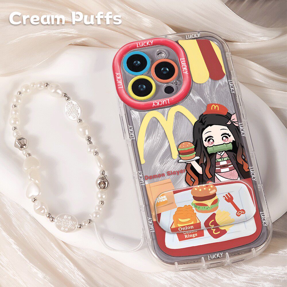 M记情侣祢豆子iPhone12带挂绳16plus可爱14手机壳软OPPORENO15适用苹果13镜子支架17ProMax高颜值卡通荣耀500