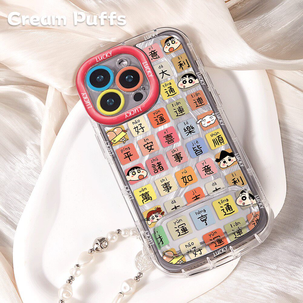 格子彩色小新高颜值OPPORENO15C可爱iPhone17p带挂绳16plus手机壳软适用苹果13镜子支架14ProMax卡通一加ACE6