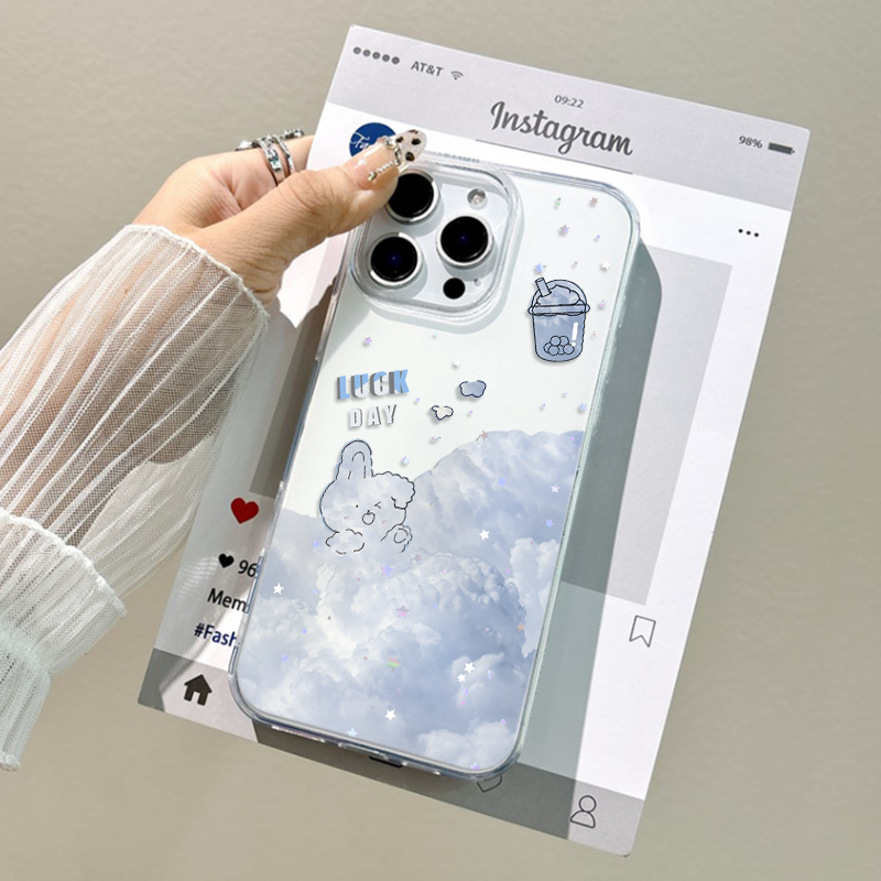 ins风大孔硬iPhone16手机壳带挂绳云朵兔子奶茶OPPORENO14PRO苹果12小米15Ultra适用13ProMax创意iQOOneo9Pro