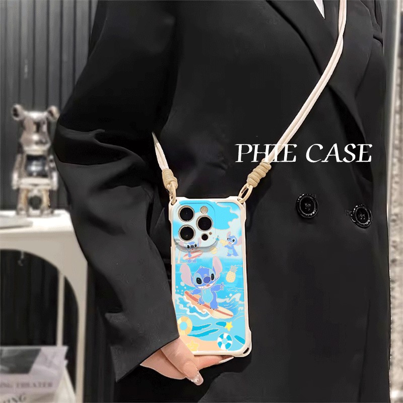 冲浪史迪仔17ProMax适用14防摔VIVOIQOO15手机壳软iPhone12四角开孔13可爱s30透明苹果16plus斜挎手腕挂绳k80