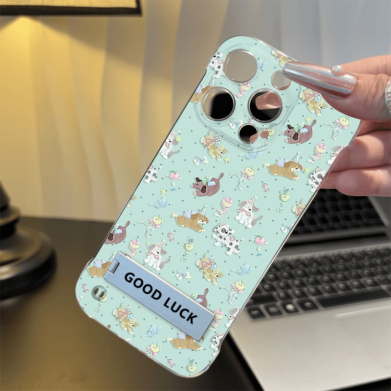 15plus无边框13透明iPhone17春日小狗荣耀400手机壳带支架16高级感苹果12超薄14ProMax适用硬红米k80ins风a58