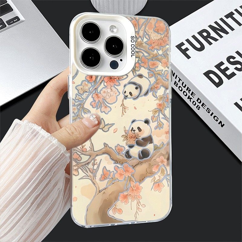 17ProMax桃花熊猫红米TURBO4可爱苹果16手机壳硬iPhone13小清新15彩银VIVOY500高级感14plus适用12小众iqooz9