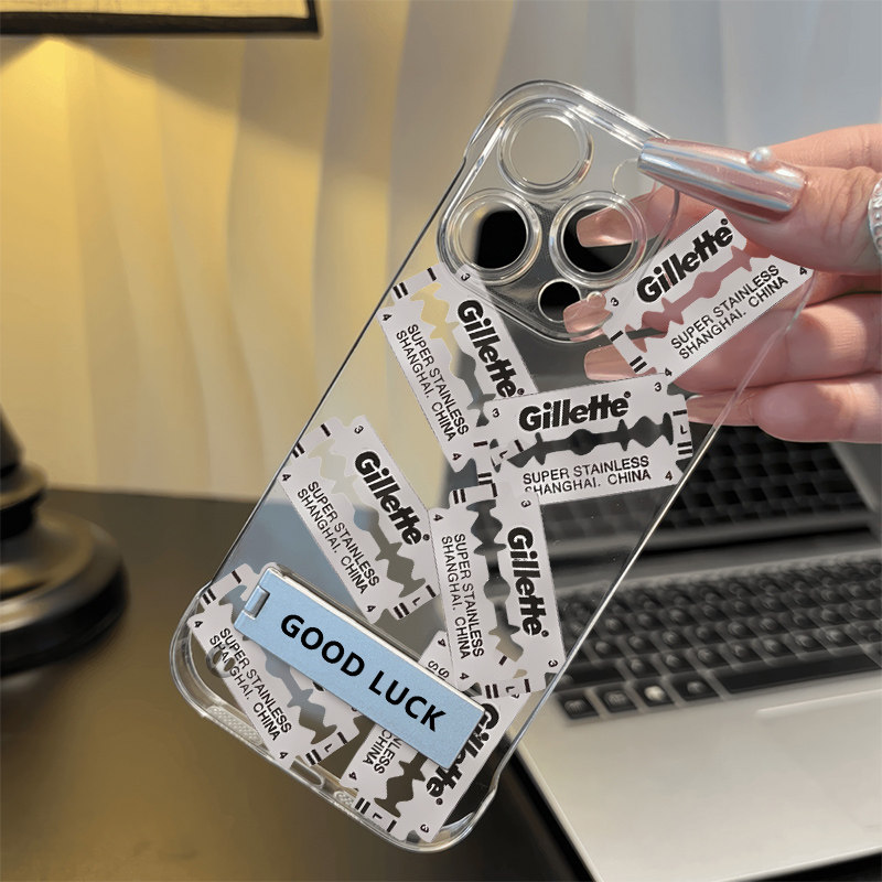 手机壳带支架iPhone15超薄无边框12Promax硬适用苹果16透明创意刀片OPPORENO14高级感iQOO13小米CIVI4PRO小众