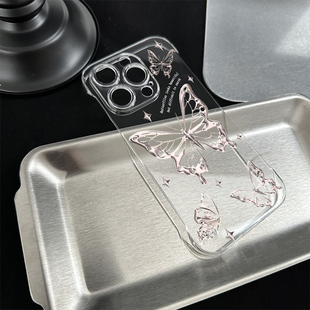 iPhone16透明15适用硬14plus无边框苹果13超薄手机壳带支架12ProMax高级感ins风蝴蝶华为NOVA14OPPOK11小米14