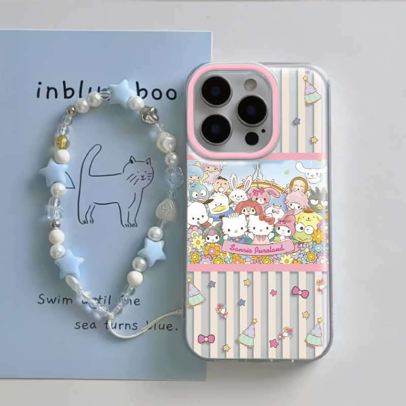 小米15适用大孔一加13T卡通14plus条纹kt猫手机壳带挂绳OPPOfindX8s可爱iPhone12硬苹果16ProMax少女心S20PRO