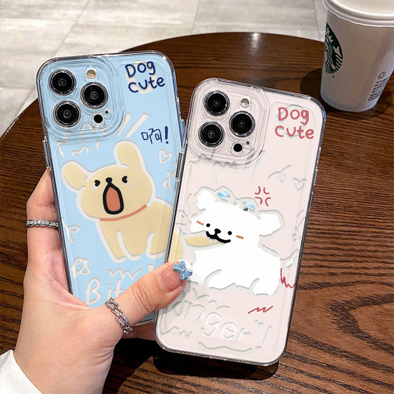 iPhone17苹果12创意OPPORENO14透明软13ProMax卡通VIVOIQOO15适用16PLUS可爱手机壳荣耀X70I情侣被咬线条小狗