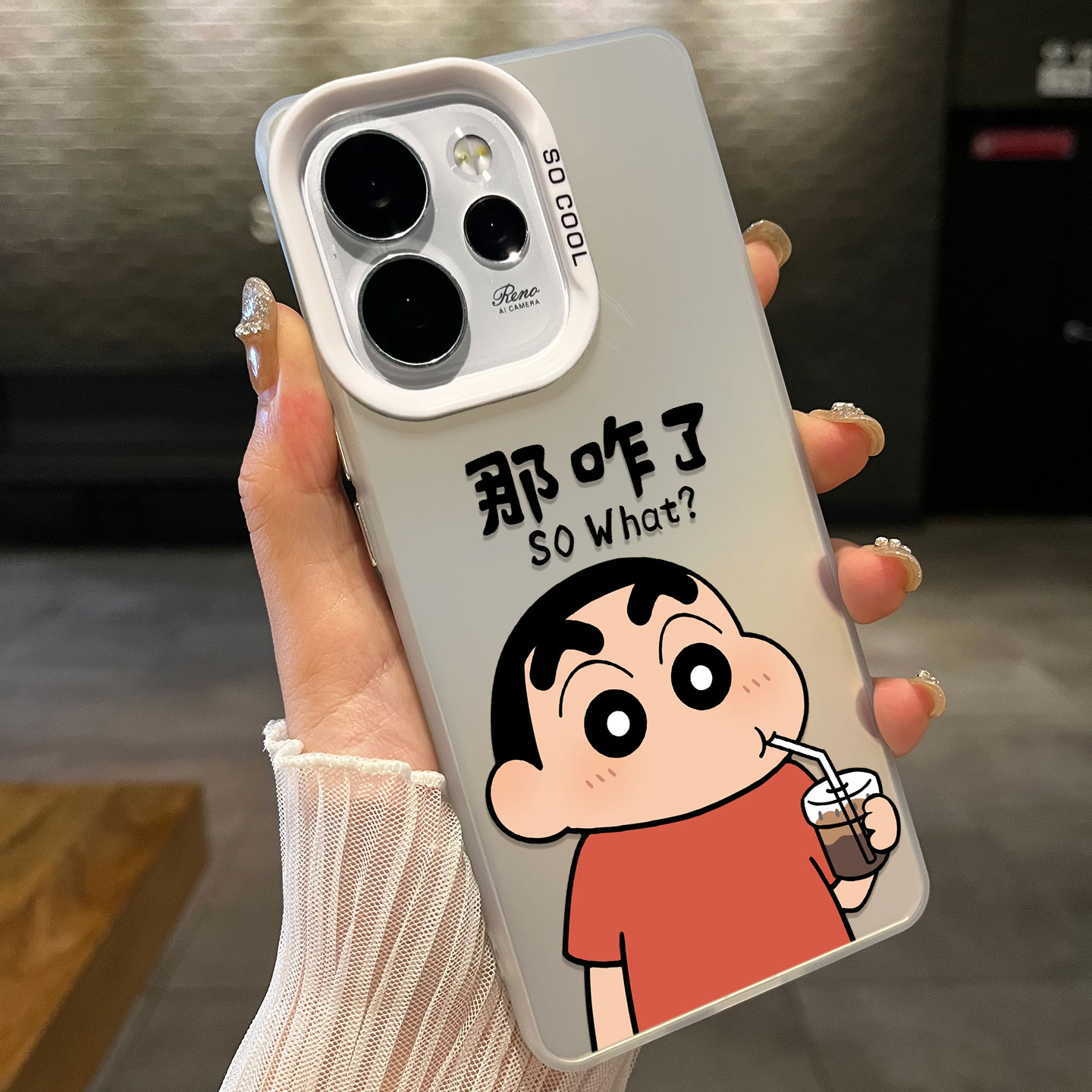 适用苹果13iPhone15可爱创意12promax手机壳彩银硬适用14PLUS那咋了小新适用小米17TPRO蜡笔小新手机壳RENO16