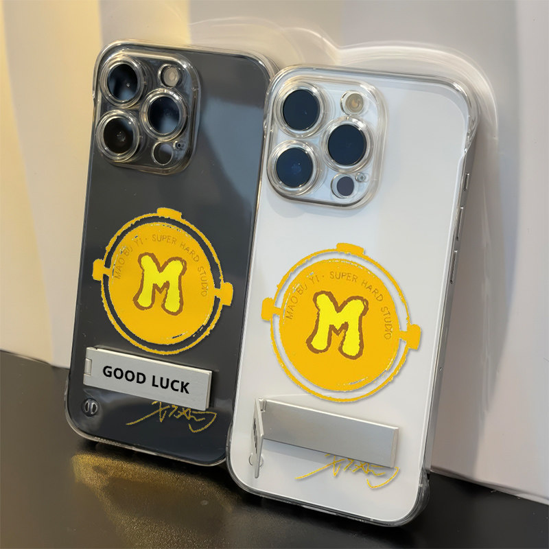 无边框iPhone14苹果12创意带支架OPPORENO15透明超薄小米17硬13ProMax适用16PLUS高级感手机壳毛不易金币周边