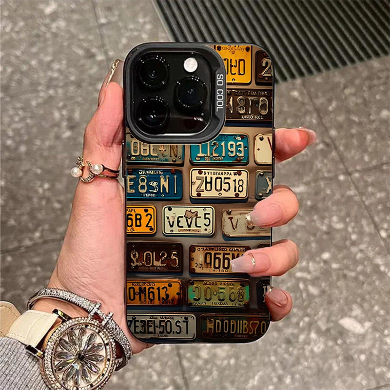 苹果12小众14plus真我NEO8彩银iPhone16满屏复古车牌号17ProMax新款手机壳硬OPPOReno15c个性适用13潮牌y500i