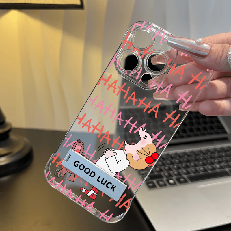 CoCo酱女孩无边框iPhone15手机壳带支架NOTE14适用1加13T透明荣耀X70I苹果12ProMax超薄16高级感畅享80硬卡通
