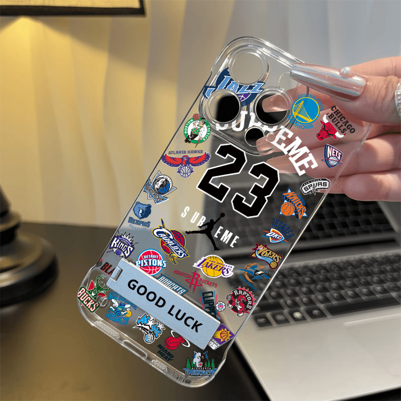 23号球衣科比无边框iPhone16手机壳带支架NOTE14适用FINDX8透明12ProMax超薄OPPOA5高级感13苹果15Plus硬个性