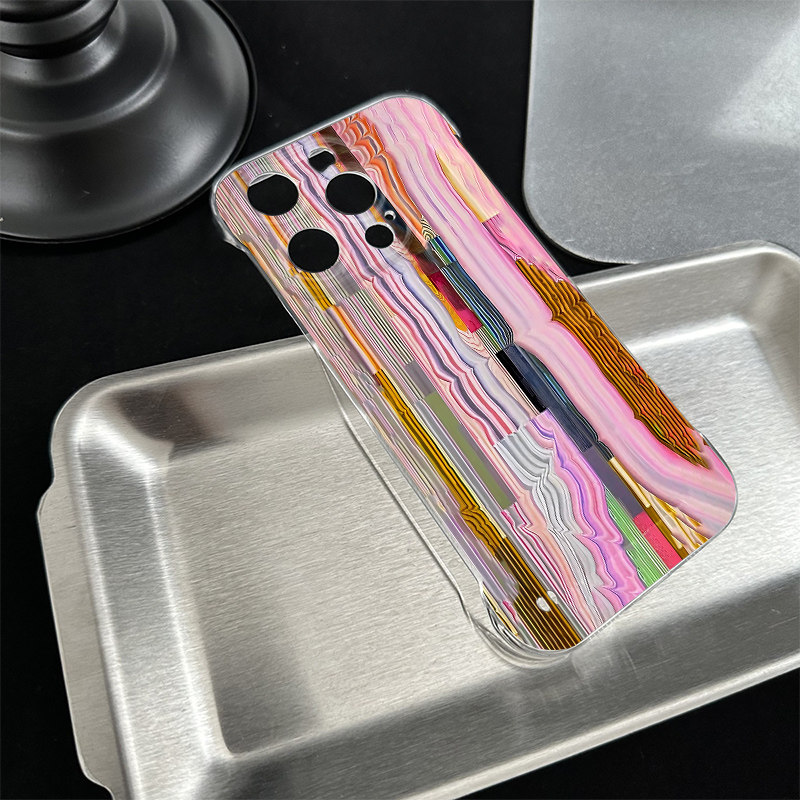 iPhone13高级感16e硬15plus手机壳带支架苹果14无边框小众17ProMax适用华为MATE80超薄12p透明艺术不规则条纹