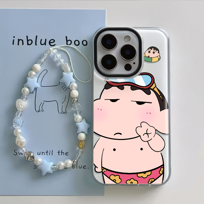 创意大孔硬OPPORENO14卡通手机壳带挂绳iPhone12一加13T泳装小新15ProMax荣耀Magic7适用苹果16趣味VIVOX200S