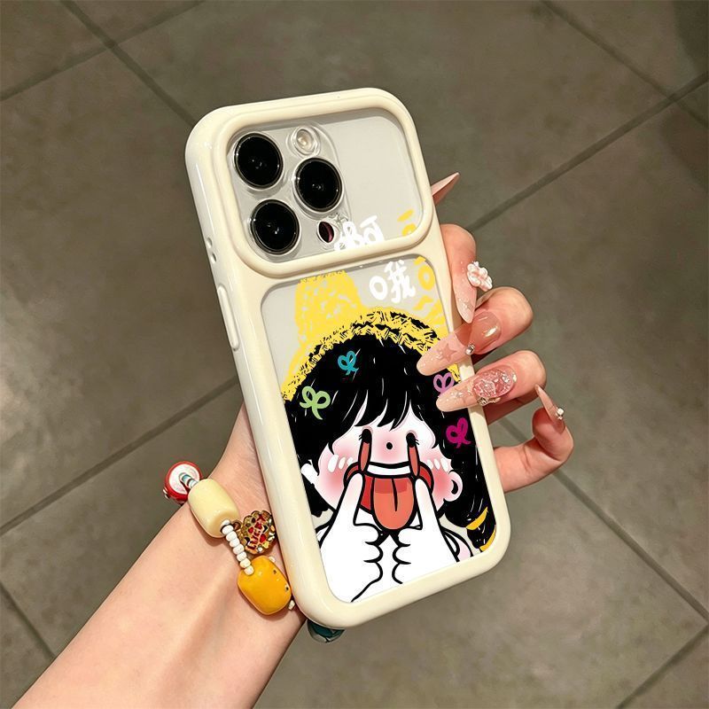 卡通适用iPhone15plus苹果13小众1412ProMax大视窗手机壳硬17适用OPPORENO16鬼脸女孩适用华为PURA9080星空壳