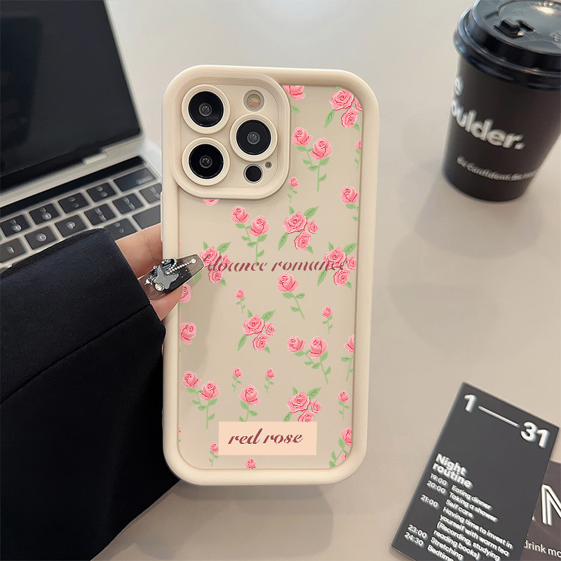 iPhone1516plus适用苹果14糖果1312ProMax手机壳软英文满屏玫瑰花华为NOVA14真我NEO7OPPOReno14VIVOX200红米