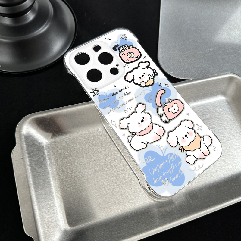 iPhone16透明15适用硬14plus无边框苹果13超薄手机壳带支架12ProMax高级感电话机情侣小狗华为NOVA14荣耀X70I