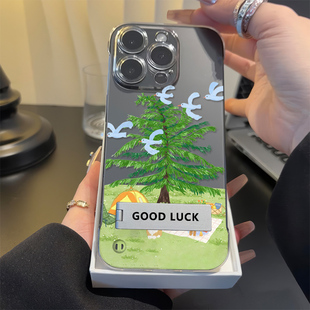 春天露营地iPhone14手机壳带支架13pm透明苹果16无边框12硬红米k80适用15promax超薄OPPOfindx8高级感vivos20