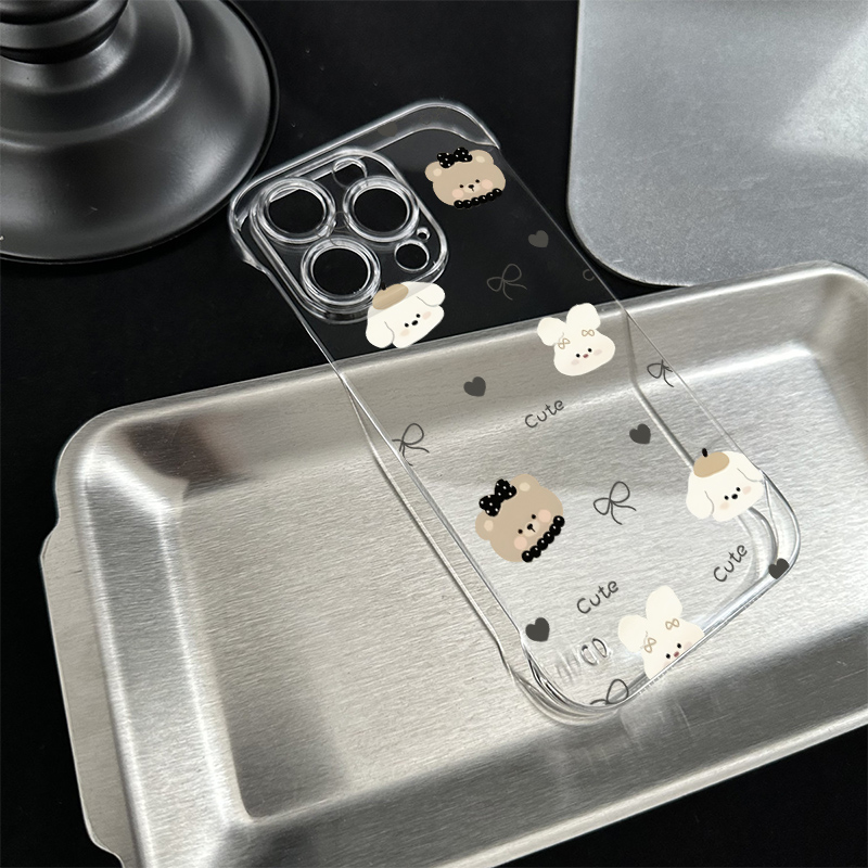iPhone16透明15适用硬14plus无边框苹果13超薄手机壳带支架12ProMax高级感爱心蝴蝶结熊OPPOK11VIVOY300一加9