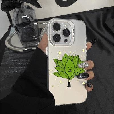OPPOA5X创意苹果17彩银15plus手机壳硬iPhone16高级感12PM小众真我14PRO适用17柚子叶自嘲熊情侣13ProMax可爱