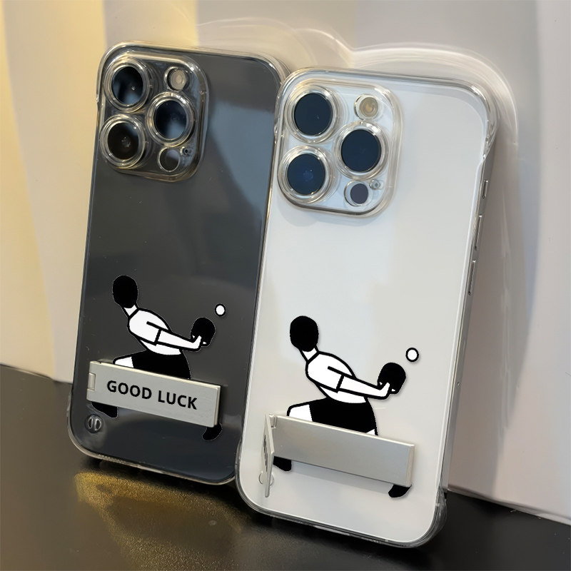 透明华为mate70适用苹果15无边框13手机壳带支架12乒乓球小人iPhone16高级感14promax超薄红米TURBO4PRO硬s20