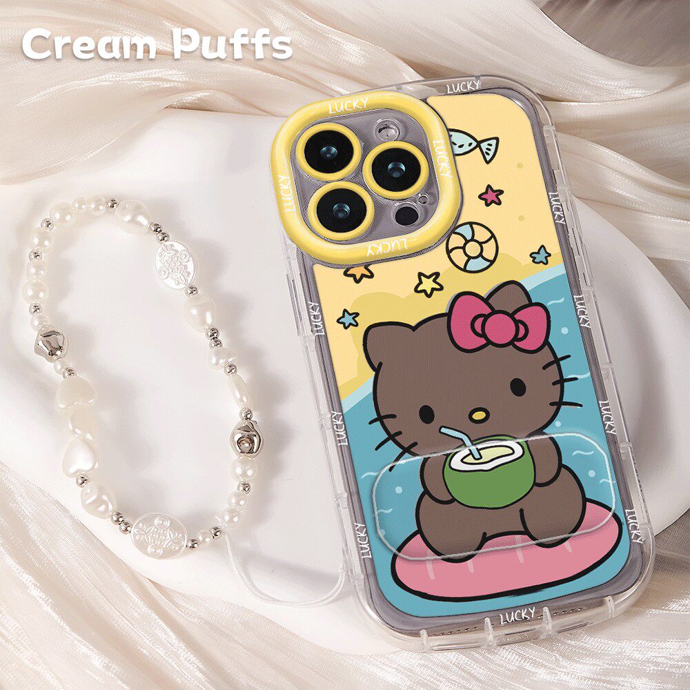 镜子支架苹果16ProMax荣耀Magic8带挂绳13适用15少女心iPhone12夏日凯蒂猫手机壳软小米17羽纱泡芙14plus卡通