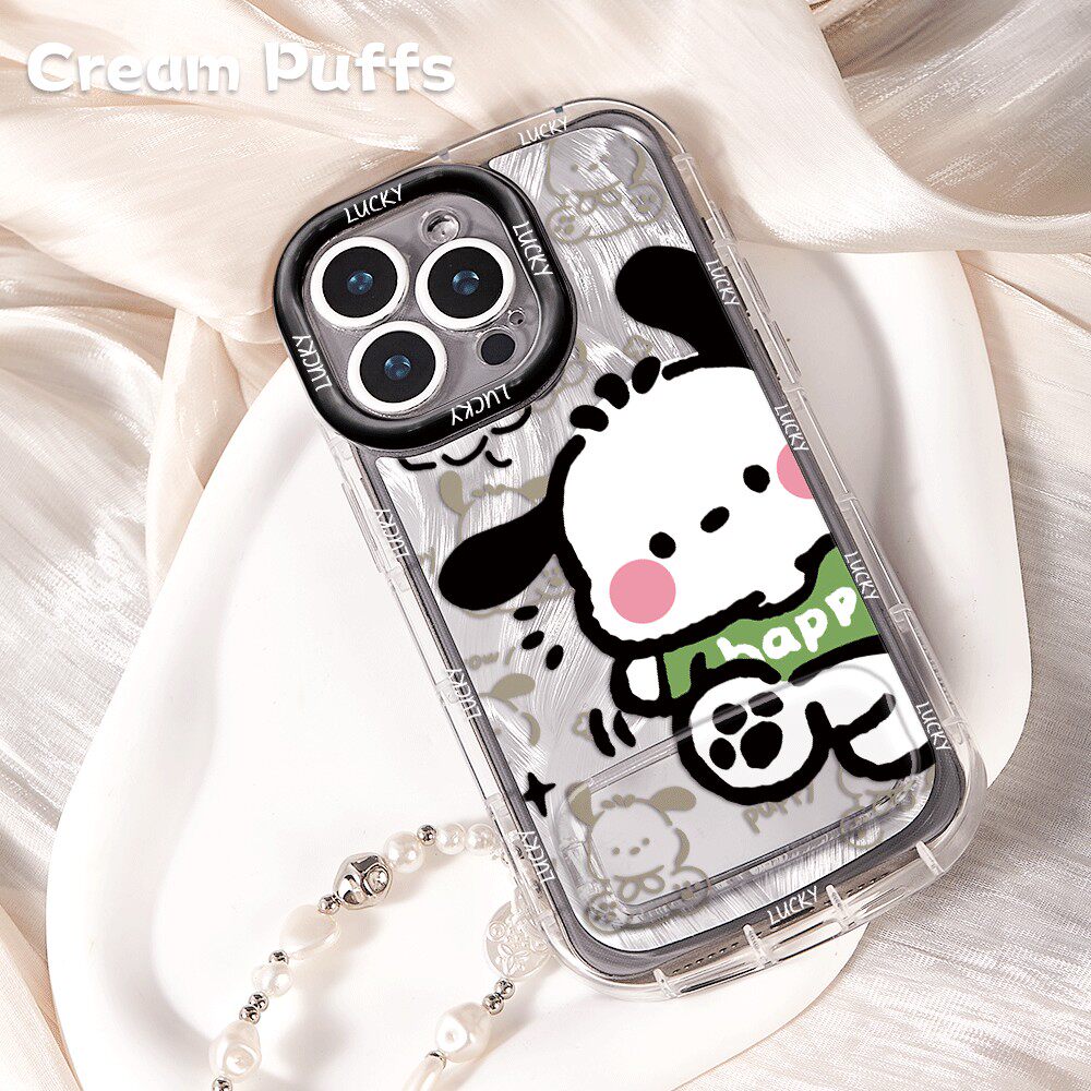 苹果16镜子支架iPhone13可爱手机壳带挂绳12羽纱泡芙软Nova14活力版适用17ProMax帕恰狗少女心15plus卡通x300