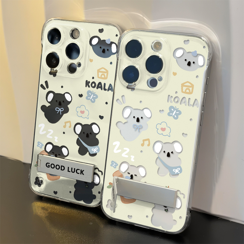 苹果16透明硬iPhone12高级感一加13T适用15ProMax手机壳带支架华为Nova14超薄无边框可爱趣味小考拉VIVOX200S