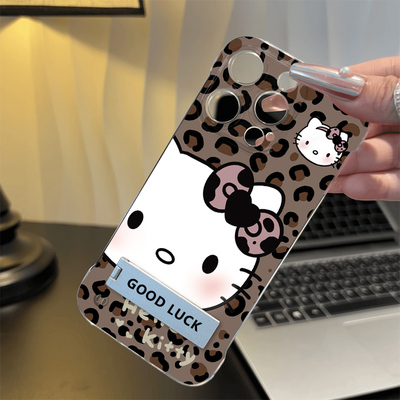 小米15透明14plus手机壳带支架苹果13高级感12ProMax适用硬OPPOFindx7凯蒂猫豹纹iPhone16超薄x100可爱无边框