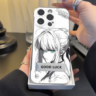 手机壳带支架12ProMax线稿saber高级感OPPOFINDX8S超薄14硬无边框13适用iPhone15透明苹果16卡通IQOOZ10TURBO