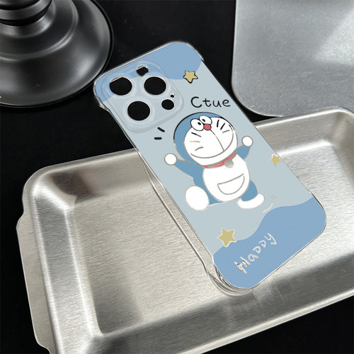 iPhone16透明15适用硬14plus无边框苹果13超薄手机壳带支架12ProMax高级感叮当猫星星OPPOK11VIVOY300红米K80