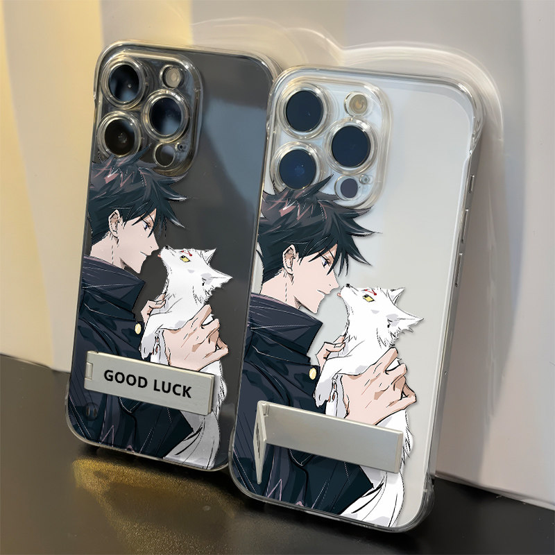 伏黑惠抱狼无边框iPhone13手机壳带支架16适用小米15透明NOTE14苹果12ProMax超薄OPPOA5高级感K80Pro硬动漫女