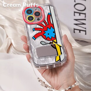 iPhone16适用带挂绳14plus搞怪毛六陈楚生手机壳IQOO15软苹果13镜子支架荣耀MAGIC8小米17ProMax创意VIVOX300