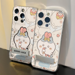 iPhone16超薄无边框15透明14plus吉伊卡哇甜筒小八IQOOz9TURBO手机壳带支架苹果13高级感12Pro适用硬s17t可爱