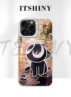 iPhone16e苹果13手机壳12promax硬彩银15适用14plus抬头罗小黑卡通真我v70创意华为PURA80可爱VIVOS30PROMINI