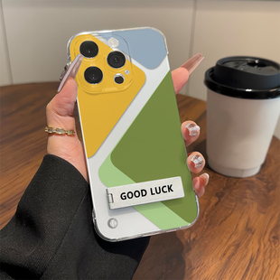 苹果16小众15Promax高级感透明12荣耀GT超薄ins风图案iQOO13手机壳带支架适用无边框硬iPhone14创意VIVOX200S