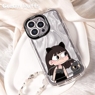 iPhone13适用IQOO15带挂绳16plus搞怪手机壳软苹果14镜子支架17ProMax创意红米TURBO4猫咪情侣男生女生麦芒40