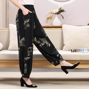 民族风广场舞裤 中老年女裤 休闲长裤 棉绸高腰大码 潮 春夏阔腿灯笼裤