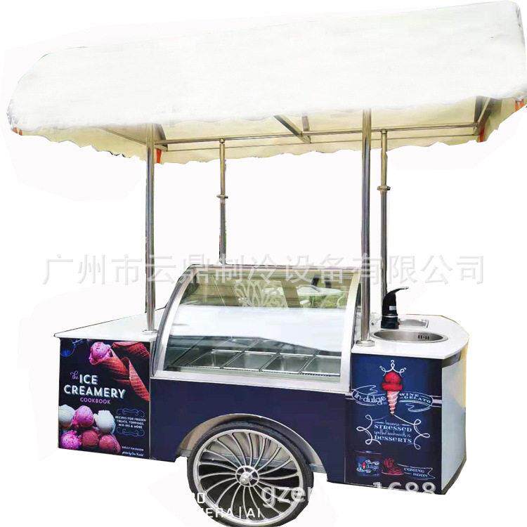 厂家新款8盘雪糕车户外移动小吃车gelatocart冰淇淋手推车