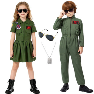 万圣节儿童服装男女童空军飞行员制服cos服战衣战斗机飞行服装备