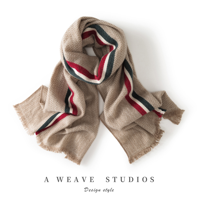 山羊绒人字纹围巾100%山羊绒针织围巾男女同款