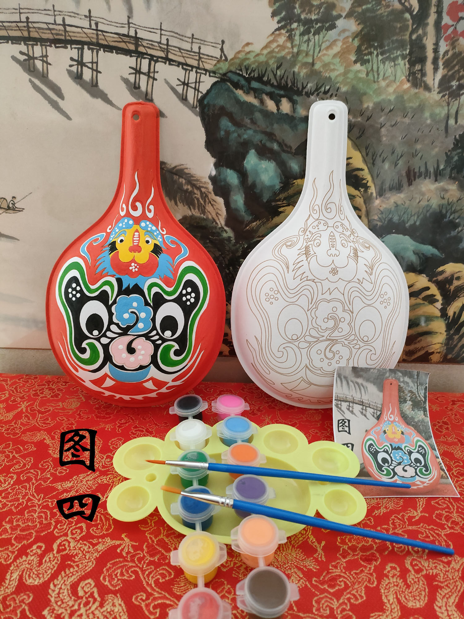 작은 DIY 전통 문화 수제 말 숟가락 조롱박 사회 불 패턴 얼굴 화장 흰색 공백 ??무형 문화 창의 교재