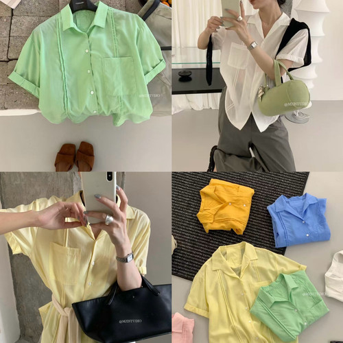 MZI STUDIO-口袋卷边袖单排扣松弛休闲百搭衬衫(单卖衬衫)157278#