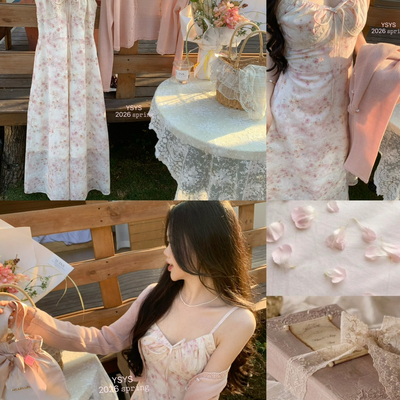 衣衫衣世-品温柔学姐网感氛围晕染花吊带裙连衣裙(不含开衫)3480